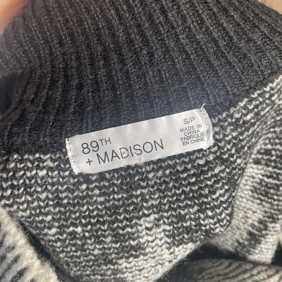 89th & Madison Womens S Mock Neck Geometric Ivory Beige Black Knit Sweater - Picture 6 of 7